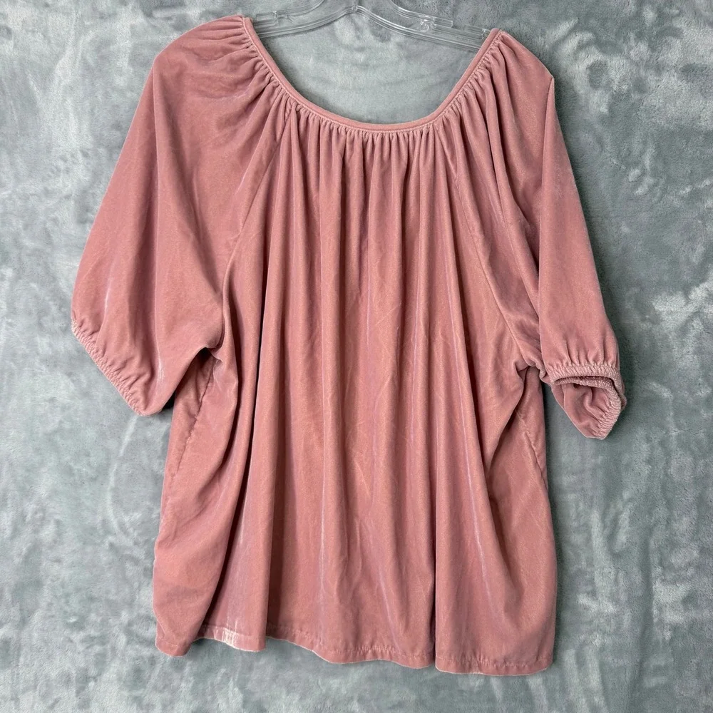 New Old Navy‎ Split Neck Velvet Swing Top Womens Plus Size 2X Pink Puff Sleeve